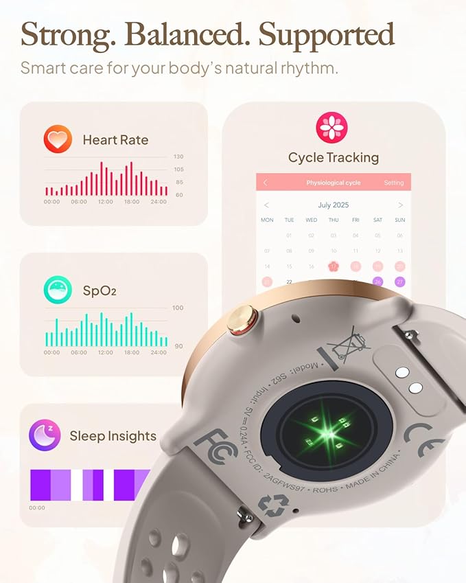 Smart Watch for Women Men, for Android iOS with Sleep & Calorie Monitor, Pedometer Fitness Tracker, Bluetooth Call, IP68 Waterproof, 112+ Sport Modes Round Face Smartwatch (Gold-Pink)