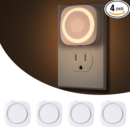 LED Night Lights Plug into Wall, Indirect Soft Dimmable Night Light with Dust to Dawn Sensor, Warm Nightlight for Bedroom,Bathroom,Kitchen,Stairs,Hallway,Travel, 4 Packs, Warm White