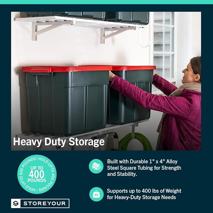 StoreYourBoard Heavy Duty Garage Shelf Wall Mount 1ft x 4ft – Wall-Mounted Shelving for Storage & Organization – Heavy Duty Garage Shelves for Tools, Bins, & Equipment – Holds 200 lbs - White