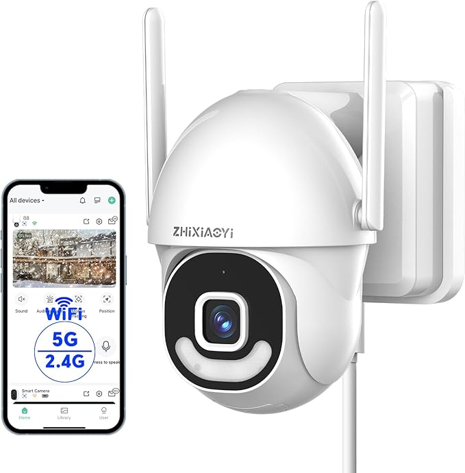 2K Security Cameras Outdoor Wired, 5G/2.4G WiFi Cameras with Color Night Vision, PIR Motion Detection, Two-Way Voice, 360° View Pan/Tilt for Outdoor Area, Parking Lot, Home Security