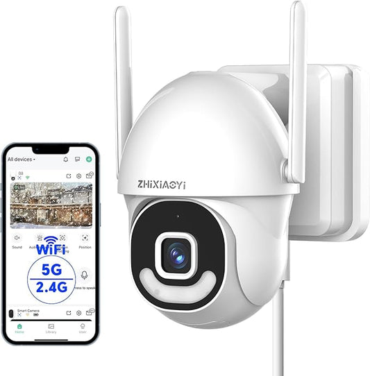2K Security Cameras Outdoor Wired, 5G/2.4G WiFi Cameras with Color Night Vision, PIR Motion Detection, Two-Way Voice, 360° View Pan/Tilt for Outdoor Area, Parking Lot, Home Security