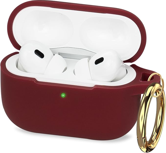 Silicone Compatible with AirPods Pro 2 Case 2022/2023, Gawnock Soft Case Cover Flexible for Women Girls with Keychain - Burgundy