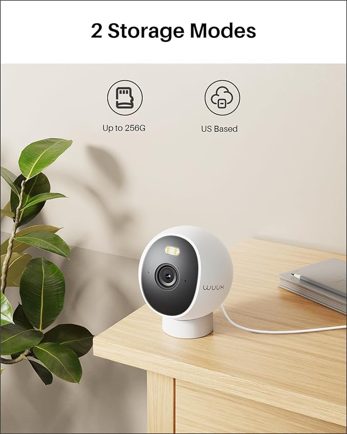 WUUK Security Camera, 4MP Indoor/Outdoor Wired Camera, Face Recognition, Color Night Vision, No Monthly Fee, Magnetic Mount, 2.4 GHz WiFi Only, Compatible with Amazon Alexa and Google Home (2 Pack)