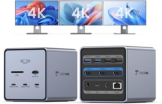 TobenONE 16-in-1 Laptop Docking Station Triple 4K Monitor,150W Power Supply - Image 6