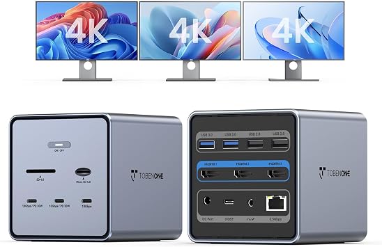TobenONE 16-in-1 Laptop Docking Station Triple 4K Monitor,150W Power Supply - Image 2