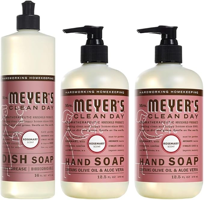 Mrs. MEYER'S CLEAN DAY Variety, 2 Liquid Hand Soap 12.5 OZ, 1 Liquid Dish Soap, 16 FL OZ (Rosemary)