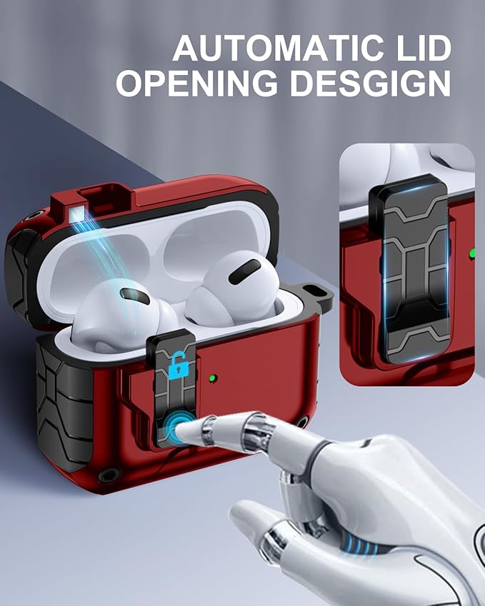 Lerobo for AirPods Pro 2 Case with Phone Stand, Hard Protective Cover with Cleaner Kit Compatible with Magsafe for AirPod Pro Case Cover, Magnetic Automatic Lock,Drop Protection, Wireless Charging,Red