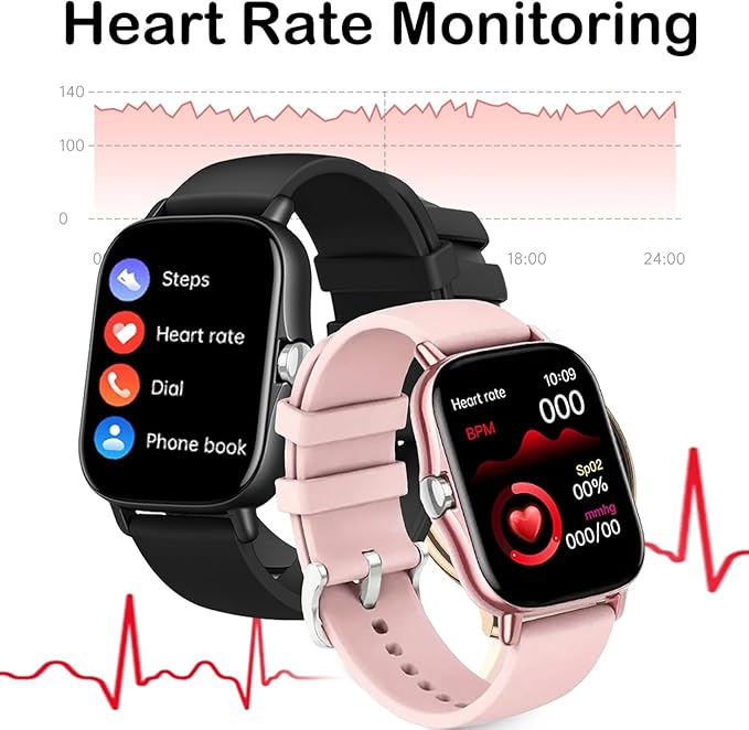 Smart Watch, 1.81" Upgraded Full Touchscreen Smart Watch for Android iPhones with Heart Rate Blood Pressure Monitor, Multiple Sports Fitness Tracker with Smart Watches for Women Men (Pink)