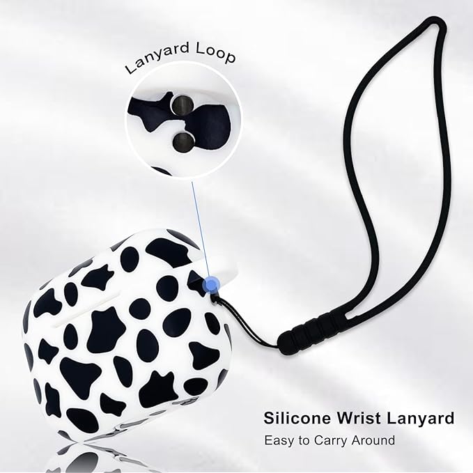 Compatible with Airpods Pro 2nd Generation Case Cover 2022, Soft Silicone Protective Cover with Bracelet Keychain for Apple Airpods Pro 2 Case for Women (Cow)