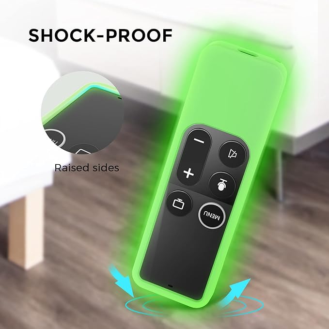 AhaStyle Compatible with Apple TV Remote Cover with AirTag Holder, Anti Slip Silicone Case for 4K 1st Gen & HD Glow Green
