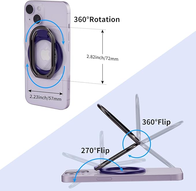 Magnetic Phone Ring Holder Stand for Mag Safe Finger Grip Adjustable Phone Ring Kickstand Mag Safe Accessories for iPhone 16/15/14/13/12 Series Removable for Wireless Charging