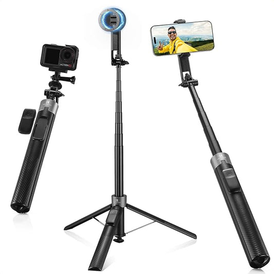 K&F CONCEPT Popod 72" Phone Tripod, 3-in-1 Clip & Magnetic Selfie Stick with Remote, Automatic Phone Tripod Stand, Compatible with iPhone 17-12 Series Android Phones 1/4" Screw Accessories