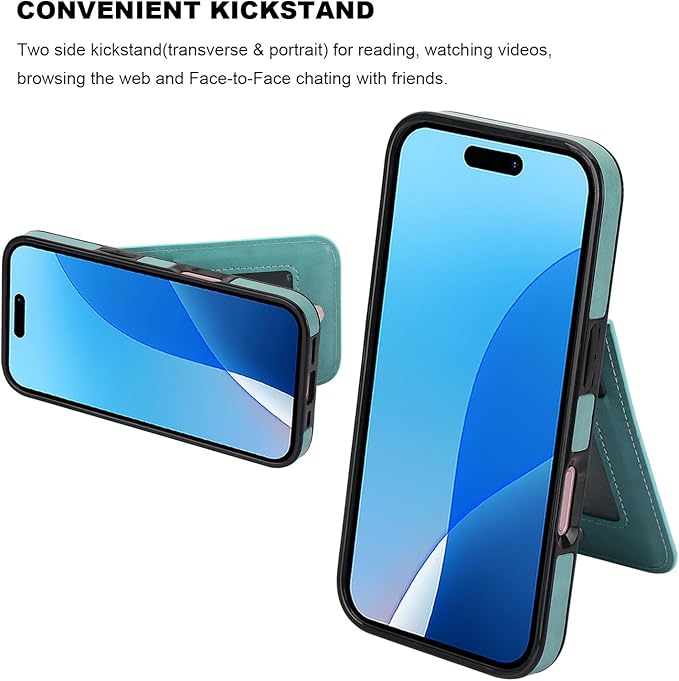 KIHUWEY Compatible with iPhone 16 Case Wallet with Credit Card Holder, Flip Premium Leather Magnetic Clasp Kickstand Heavy Duty Protective Cover for iPhone 16 6.1 Inch (Mint Green)
