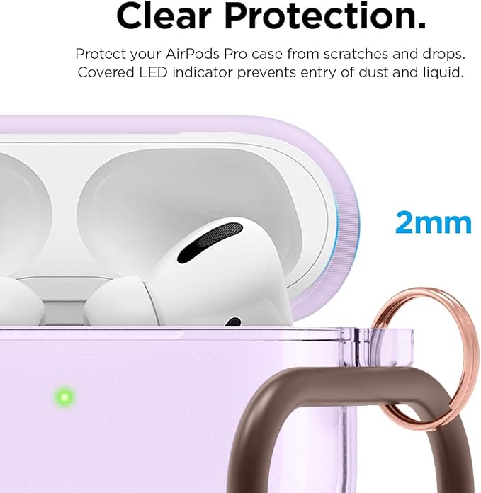elago Compatible with AirPods Pro Case Clear - High Rating, TPU Transparent Shockproof, Protective Case Cover with Keychain, Gel Tape Included, Wireless Charging [Lavender]