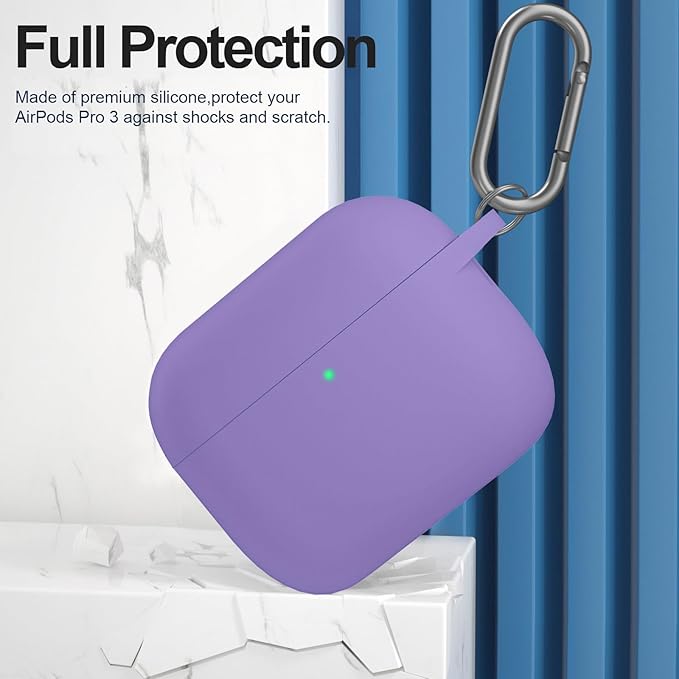 ATUAT for AirPods Pro 3 Case Cover with Cleaner, Protective Soft Silicone Skin with Keychain for Women Men for Apple AirPods Pro 3rd Generation Case(2025), Front LED Visible, Lavender