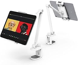 iPad Desk Mount, Adjustable Tablet Holder Clamp, 360 degree Rotation, Sturdy Aluminum Tablet Arm Mount for 4.7"-13" iPad Pro/Air/Mini, iPhone, Galaxy Tab, for Kitchen, Work, Video Call(White)