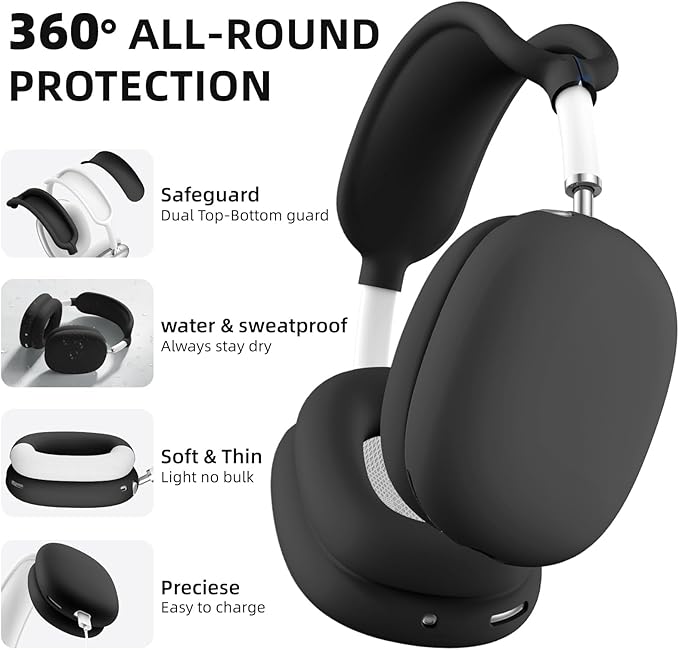 Lerobo Soft Case Cover for AirPods Max Headphones, for Airpods Max Ear Cup Covers/Ear Pad Case Cover/Headband Cover/Max Headband Pad,Accessories Silicone Skin Protector for Apple AirPods Max (Black)