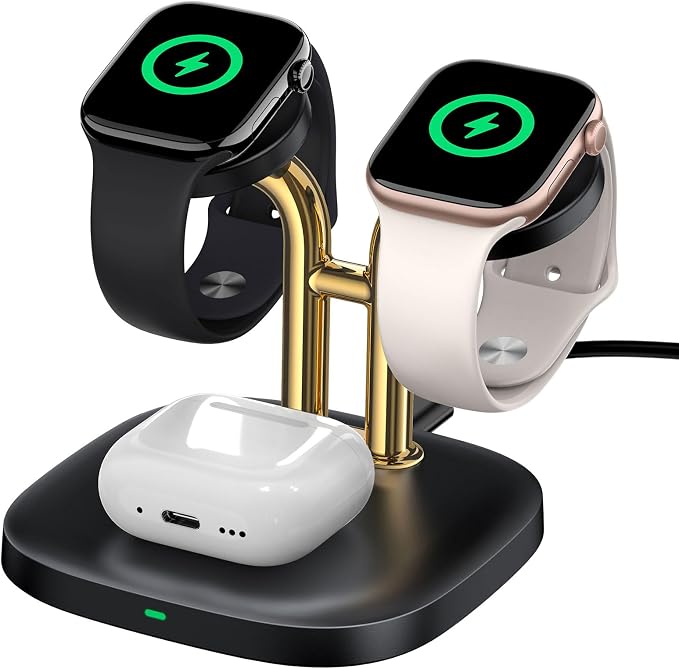 3 in 1 Dual Watch Wireless Charger Stand for Apple Watch Ultra 4/12,AirPods