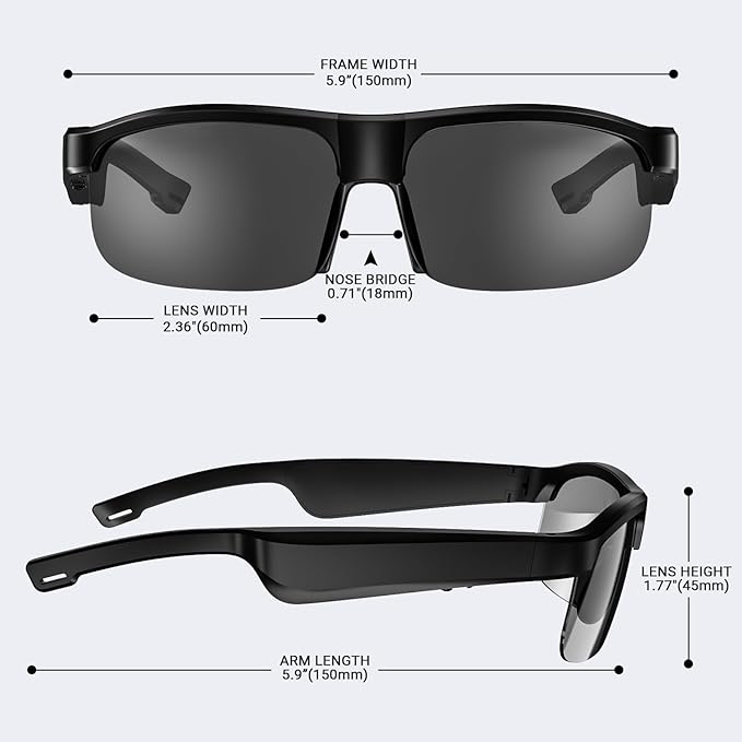 Smart Glasses, Polarized Bluetooth Sunglasses, Built-in Mic & Speakers, Voice Assistant, UV Protection Audio Sun Glass