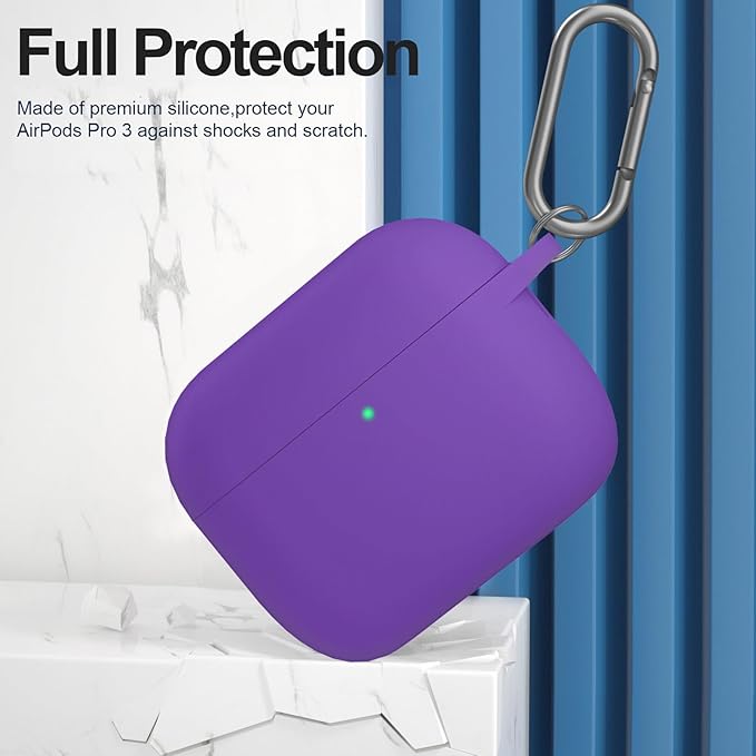 ATUAT for AirPods Pro 3 Case Cover with Cleaner, Protective Soft Silicone Skin with Keychain for Women Men for Apple AirPods Pro 3rd Generation Case(2025), Front LED Visible, Purple