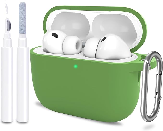 ATUAT for AirPods Pro 3 Case Cover with Cleaner, Protective Soft Silicone Skin with Keychain for Women Men for Apple AirPods Pro 3rd Generation Case(2025), Front LED Visible, Olive Green