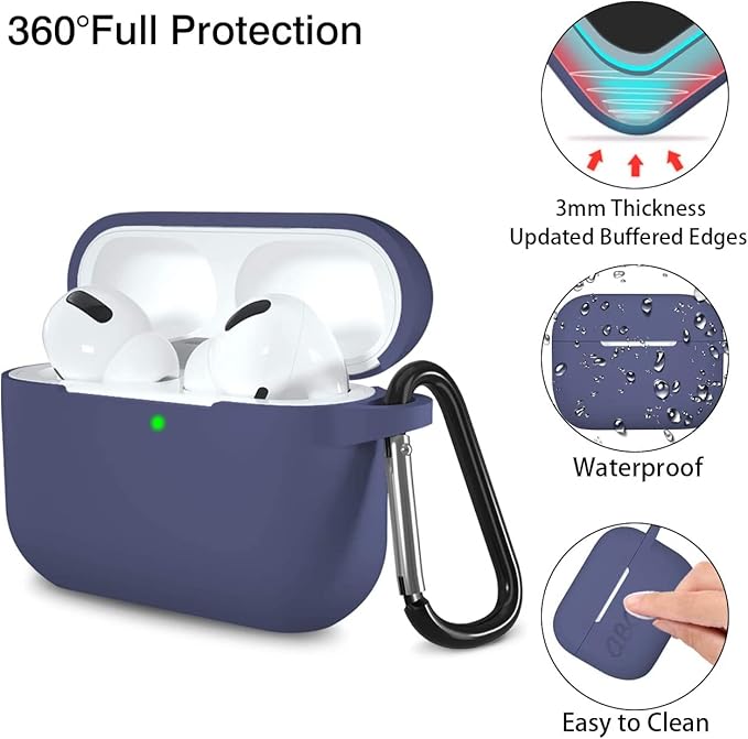 Lerobo Compatible with AirPods Pro 2 Case,Silicone AirPods Pro Case Cover,Waterproof Protective Cover for Airpod Pro Supports Wireless Charging with Carabiner Front LED Visible,Blue Gray