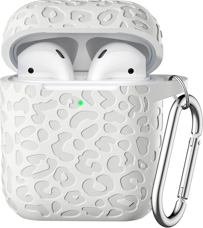 Leropard Engraved for AirPods Case Cover, Cute Soft Silicone Protector with Keychain Compatible with Airpods 2nd/1st Generation,Front LED Visible,Starlight