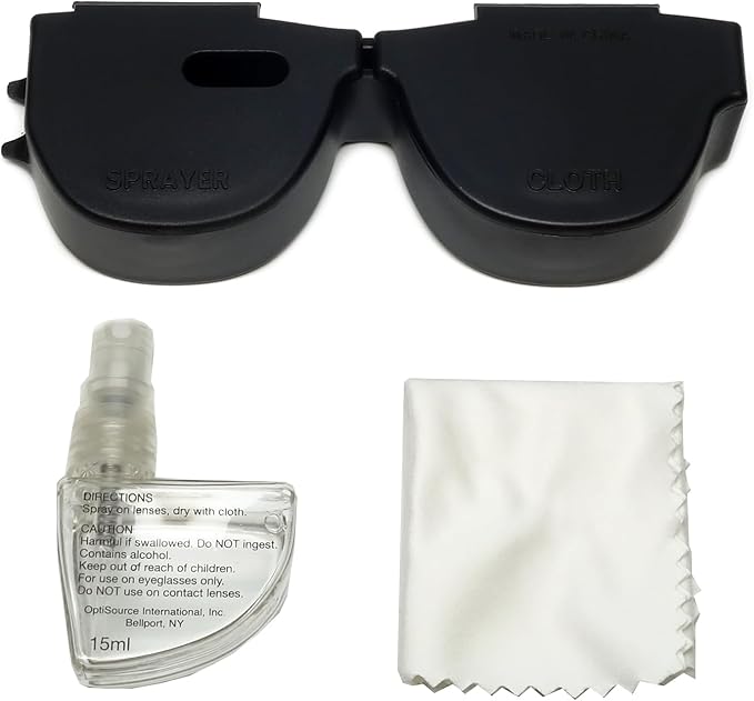 Calabria Kool Klean 4 Pack Eyeglasses Lens Cleaner Kit Pink/Black 15ml Cleaning Spray, White Cleaning Cloth Eyewear Cleaning