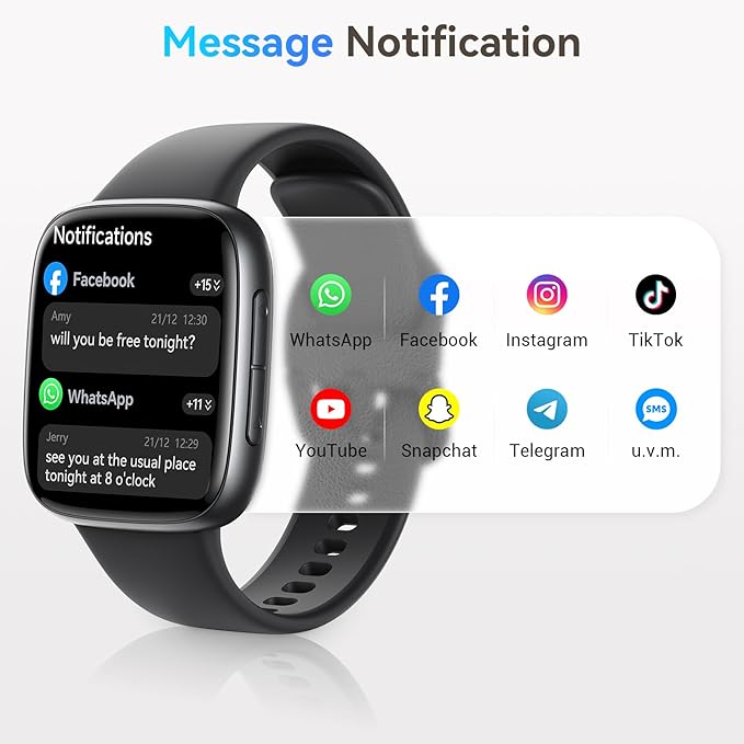 Smart Watch for Men/Women, Answer/Make Call, 1.85" AMOLED Always-On Display Screen Smartwatch for iPhone & Android, 3ATM Waterproof Fitness Tracker with Heart Rate/Sleep/SpO2 Monitor, 100+ Sport Modes