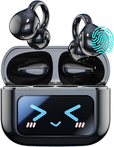 Open Clip Ear Earbuds, Wireless Clip On Headphones with Bluetooth 5.4 LCD Touch Screeen, Lightweight Design Open Ear Buds,IP7 Waterproof Sport Earphones for Running Workout