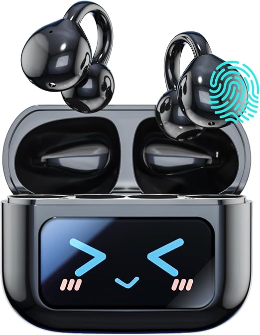 Open Clip Ear Earbuds, Wireless Clip On Headphones with Bluetooth 5.4 LCD Touch Screeen, Lightweight Design Open Ear Buds,IP7 Waterproof Sport Earphones for Running Workout