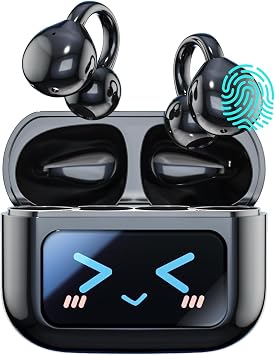 Open Clip Ear Earbuds, Wireless Clip On Headphones with Bluetooth 5.4 LCD Touch Screeen, Lightweight Design Open Ear Buds,IP7 Waterproof Sport Earphones for Running Workout