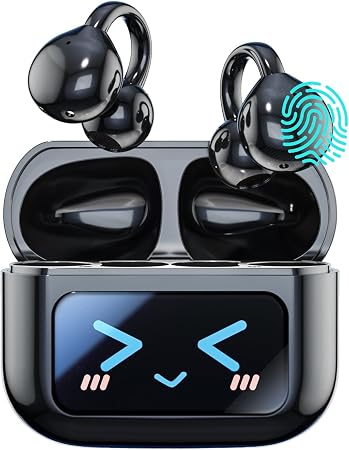 Open Clip Ear Earbuds, Wireless Clip On Headphones with Bluetooth 5.4 LCD Touch Screeen, Lightweight Design Open Ear Buds,IP7 Waterproof Sport Earphones for Running Workout