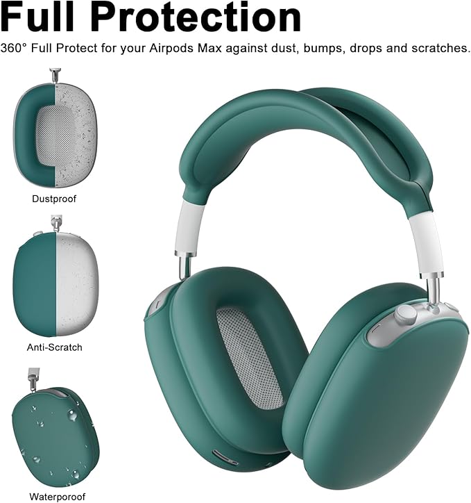 ATUAT for AirPods Max Headphones Case, Protective Silicone Case Cover Skin Accessories Anti-Scratch for Women Men for Apple AirPods Max 2024/2020 (USB-C/Lightning), Midnight Green
