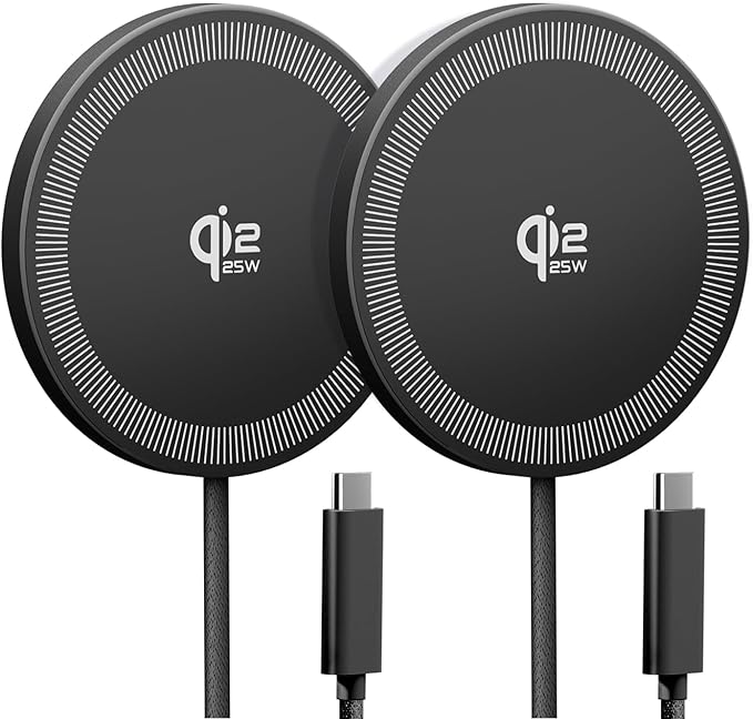 25W Qi2.2 Magnetic Wireless Charger, Fast Charging Pad for iPhone 17/16/15/14/13/12 Series & AirPods, Strong Magnet, Portable for Travel Home Office (Elegant Black, 2Pack)