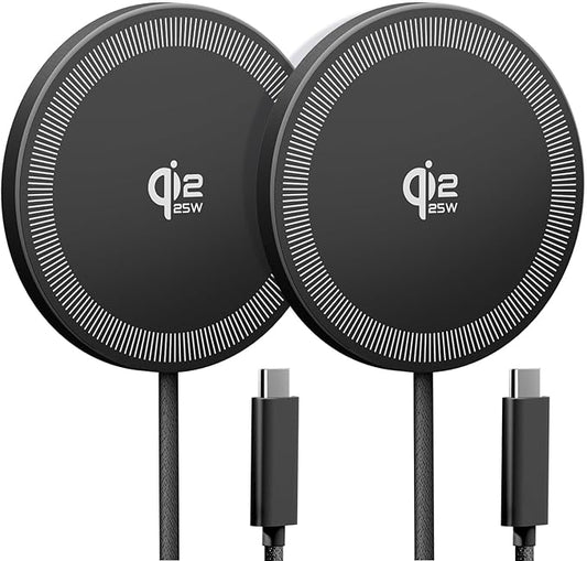 25W Qi2.2 Magnetic Wireless Charger, Fast Charging Pad for iPhone 17/16/15/14/13/12 Series & AirPods, Strong Magnet, Portable for Travel Home Office (Elegant Black, 2Pack)
