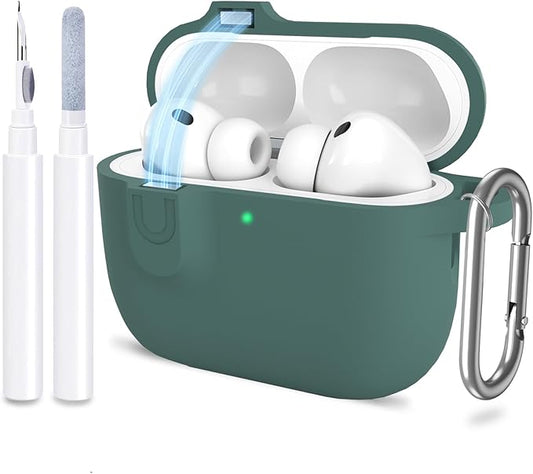 ATUAT for AirPods Pro 3 Case with Magnetic Lid Lock, Protective Soft Silicone Cover with Keychain Cleaner Kit for Women Men for Apple AirPods Pro 3rd Generation(2025), Front LED Visible, Pine Green