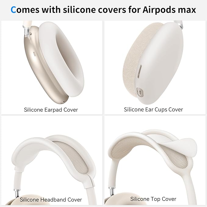 Hard Case for AirPods Max Supports Sleep Mode, Travel Carrying Headphone Case with AirPods Max Silicone Earpad Case/Ear Cups/Headband Cover, AirPod Max Protective Portable Storage Bag (Stone)