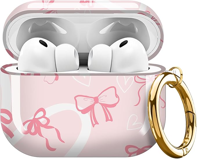 Compatible with AirPods Pro 3 Case 2025 for Women Girls – Cute Shockproof Protective Cover with Gold Round Buckle, Anti-Drop Soft Case for AirPod Pro 3rd Gen (Pink Bow Heart)