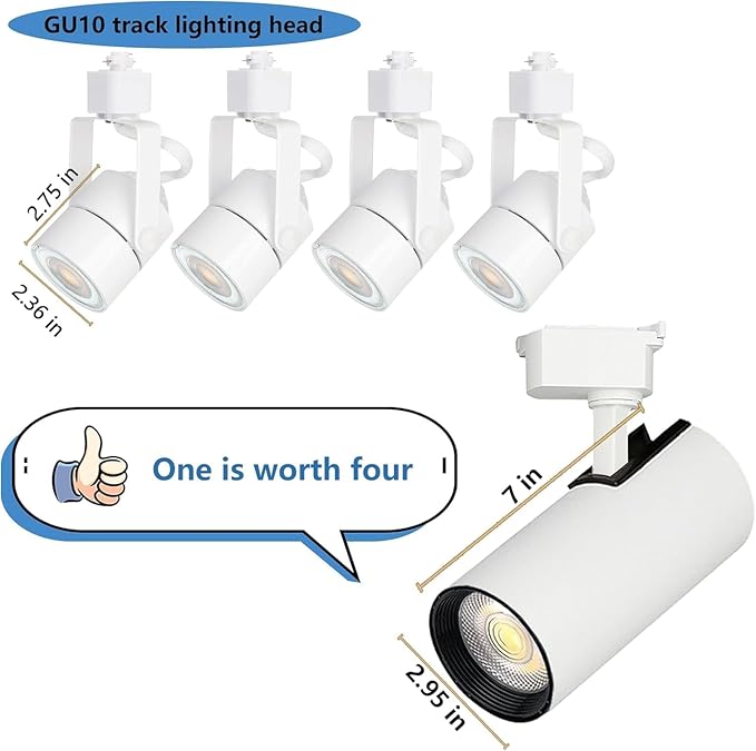 White Track Light Heads,6pcs 4000K Natural Light Adjustable Angle Track Lights,Extra Large Size High Brightness, 40W 3200lm H Track Light Heads, Suitable for H-Type 3-Wire Track Rails