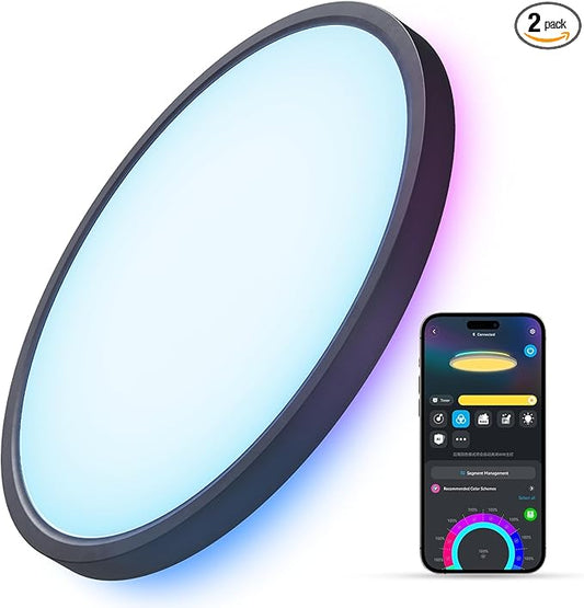 Govee Smart Ceiling Light, RGBIC LED Ceiling Light Fixture, 2400LM Flush Mount Light Fixture, DIY Colors, Works with Alexa, 2200K-6500K for Bedroom, Living Room, 12 Inch, 1 Pack, Black