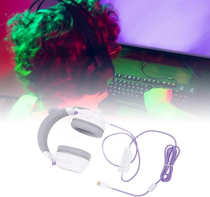 EBTOOLS Wired USB Gaming Headset, 50mm Drivers 7.1 Surround Sound with Custom EQ Software Detachable Noise Canceling Mic (White)