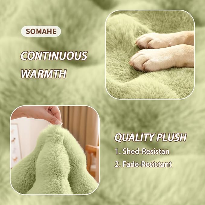 Cat Beds for Indoor Cats Faux Fur Pet Pad Mat Plush Kitten Bed with Non-Slip Bottom for Carriers/Couch Dog & Puppy Friendly 35 x 27 Inch X-Large Green