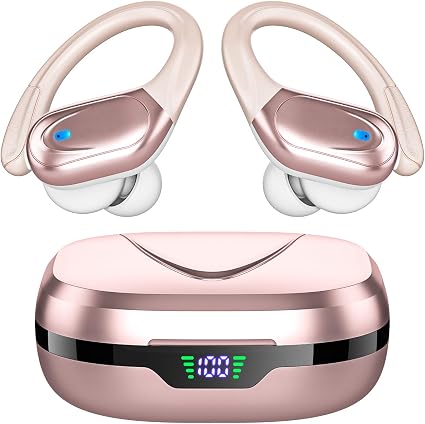 HAOYUYAN Sports Bluetooth Headphones, 80Hrs Playtime Wireless Earbuds with LED Power Display, IPX7 Waterproof Earphones for Workout/Running, Noise Canceling Headset Ear Buds