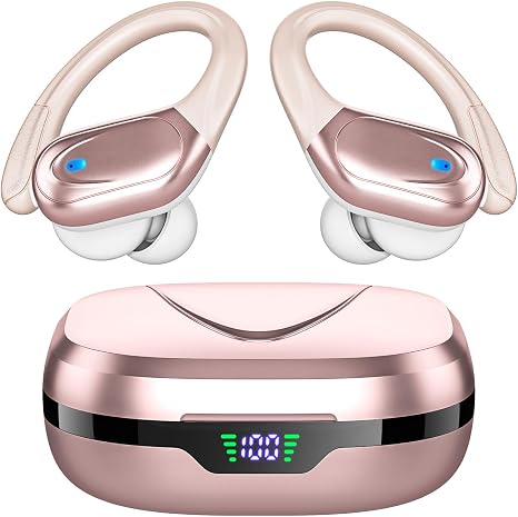 HAOYUYAN Sports Bluetooth Headphones, 80Hrs Playtime Wireless Earbuds with LED Power Display, IPX7 Waterproof Earphones for Workout/Running, Noise Canceling Headset Ear Buds