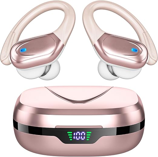 HAOYUYAN Sports Bluetooth Headphones, 80Hrs Playtime Wireless Earbuds with LED Power Display, IPX7 Waterproof Earphones for Workout/Running, Noise Canceling Headset Ear Buds
