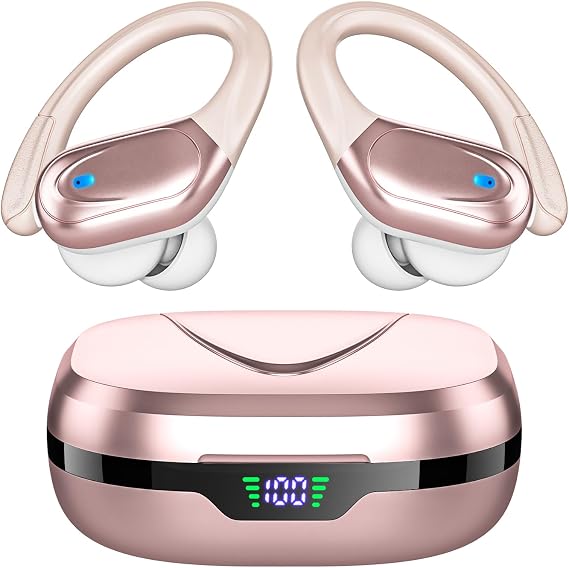 HAOYUYAN Sports Bluetooth Headphones, 80Hrs Playtime Wireless Earbuds with LED Power Display, IPX7 Waterproof Earphones for Workout/Running, Noise Canceling Headset Ear Buds