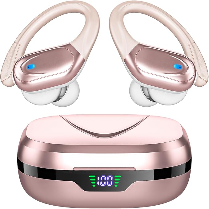 HAOYUYAN Sports Bluetooth Headphones, 80Hrs Playtime Wireless Earbuds with LED Power Display, IPX7 Waterproof Earphones for Workout/Running, Noise Canceling Headset Ear Buds