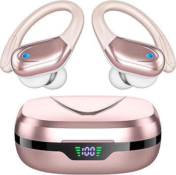 HAOYUYAN Sports Bluetooth Headphones, 80Hrs Playtime Wireless Earbuds with LED Power Display, IPX7 Waterproof Earphones for Workout/Running, Noise Canceling Headset Ear Buds