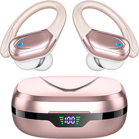 HAOYUYAN Sports Bluetooth Headphones, 80Hrs Playtime Wireless Earbuds with LED Power Display, IPX7 Waterproof Earphones for Workout/Running, Noise Canceling Headset Ear Buds